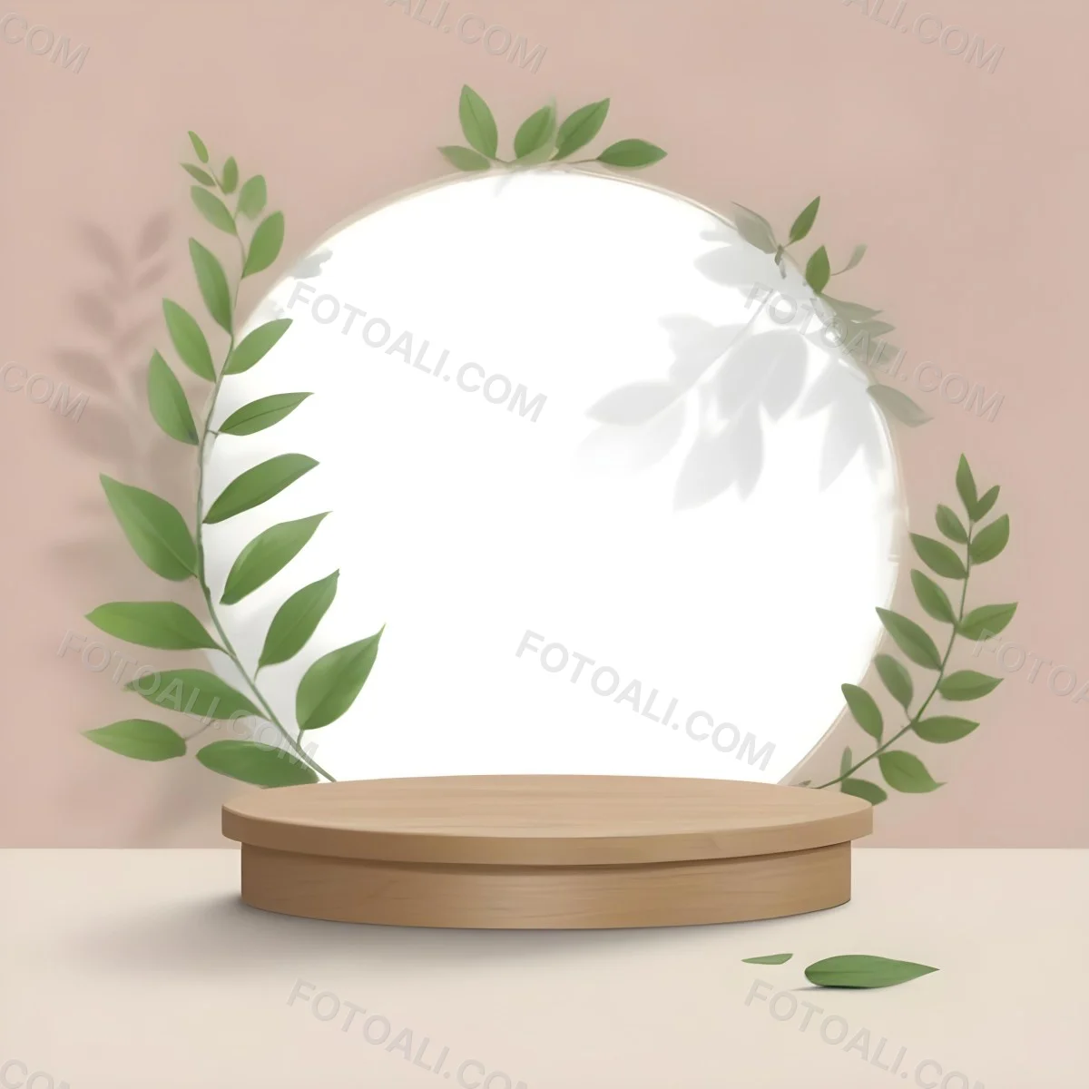 Digital Painting A Wooden Podium With Green Leaves Around A Green Circle In A Green Background With Shadows Of Leaves Bold And Slim Lines Brush Strokes 14 3508