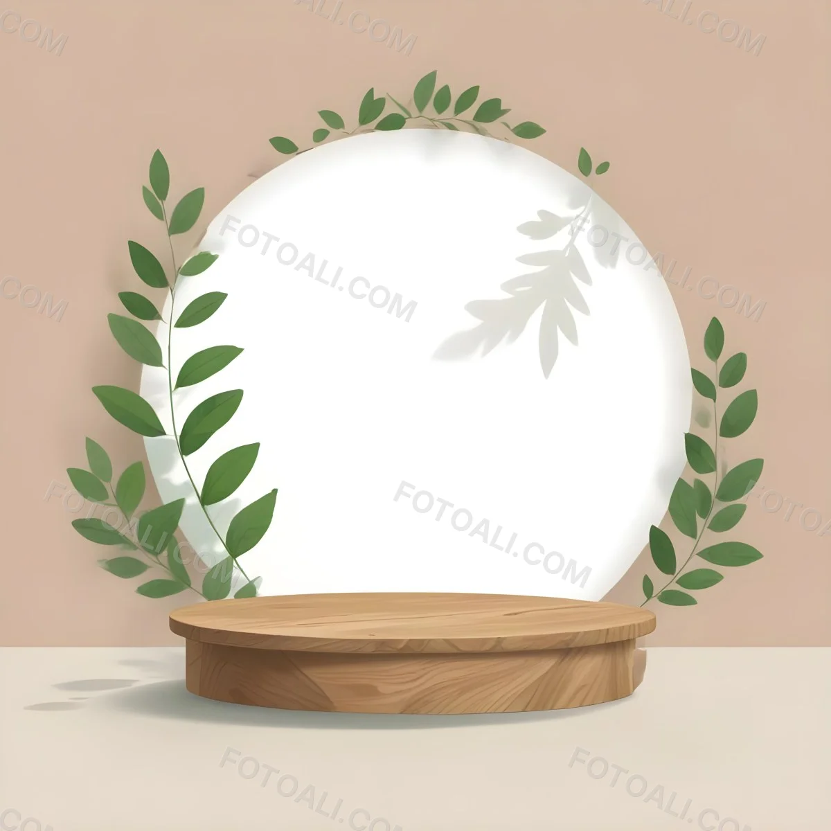 Digital Painting A Wooden Podium With Green Leaves Around A Green Circle In A Green Background With Shadows Of Leaves Bold And Slim Lines Brush Strokes 2 81eb