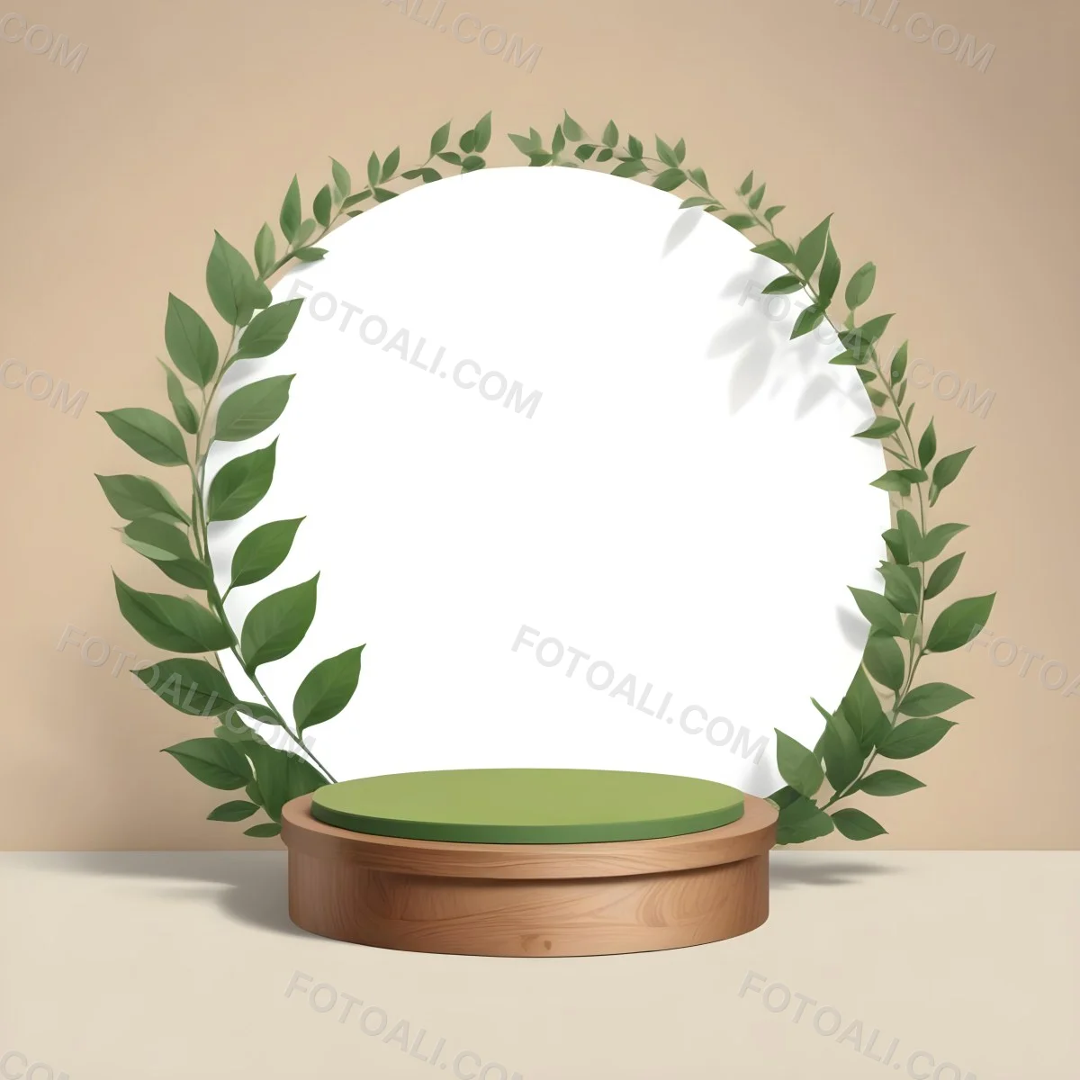 Digital Painting A Wooden Podium With Green Leaves Around A Green Circle In A Green Background With Shadows Of Leaves Bold And Slim Lines Brush Strokes 4 Cdca