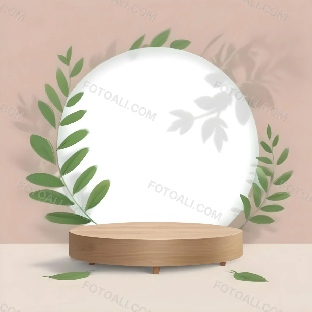 Digital Painting A Wooden Podium With Green Leaves Around A Green Circle In A Green Background With Shadows Of Leaves Bold And Slim Lines Brush Strokes 9 D827