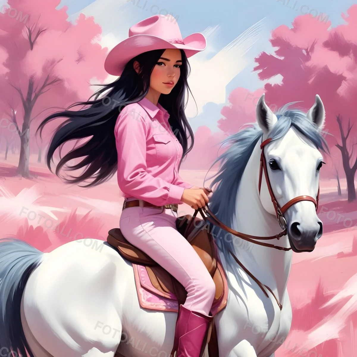 Digital Painting A Young Caucasian Girl With Long 122 6d8b