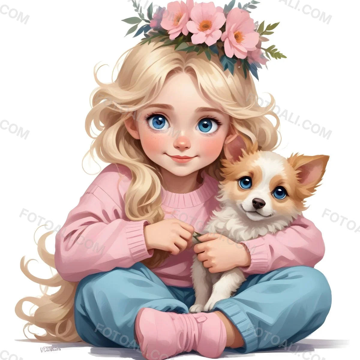 Digital Painting A Young Caucasian Girl With Long 80 214a