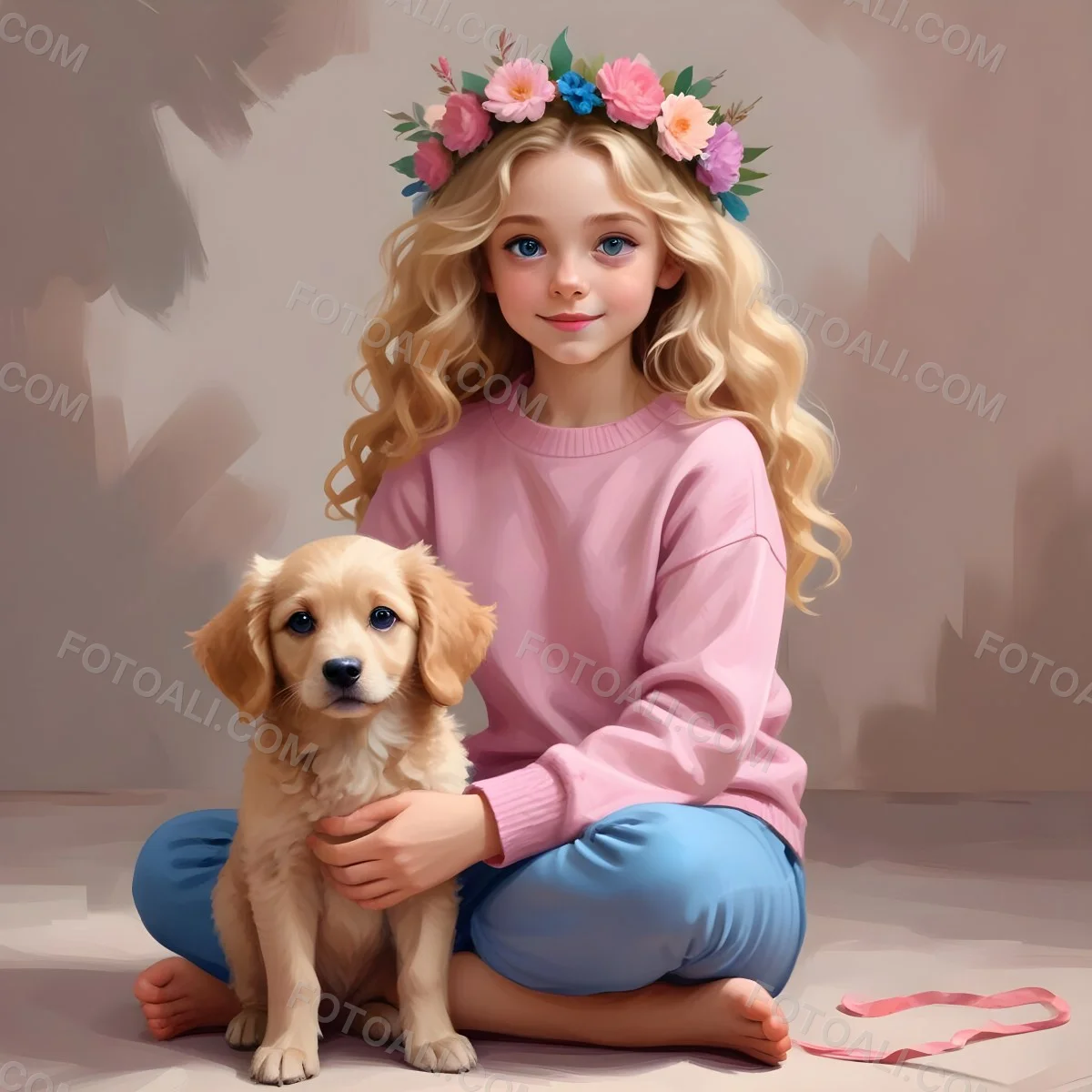 Digital Painting A Young Caucasian Girl With Long 99 8efc