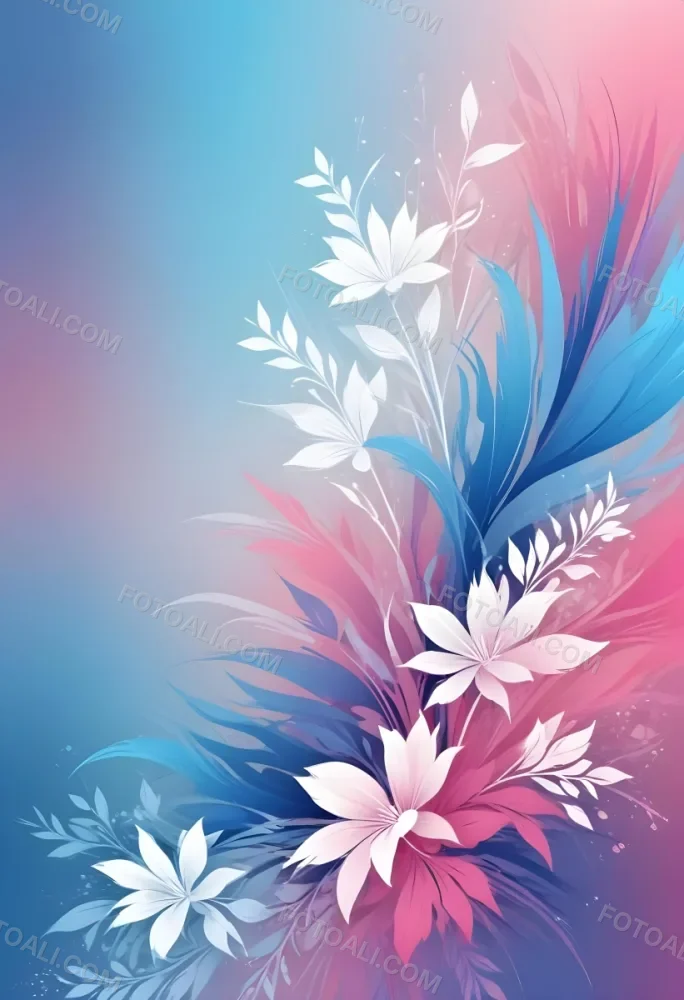 Digital Painting Abstract Background With A Gradient Of Pink Blue And White With Floral Elements At The Bottom Bold And Slim Lines Brush Strokes 13 39ee
