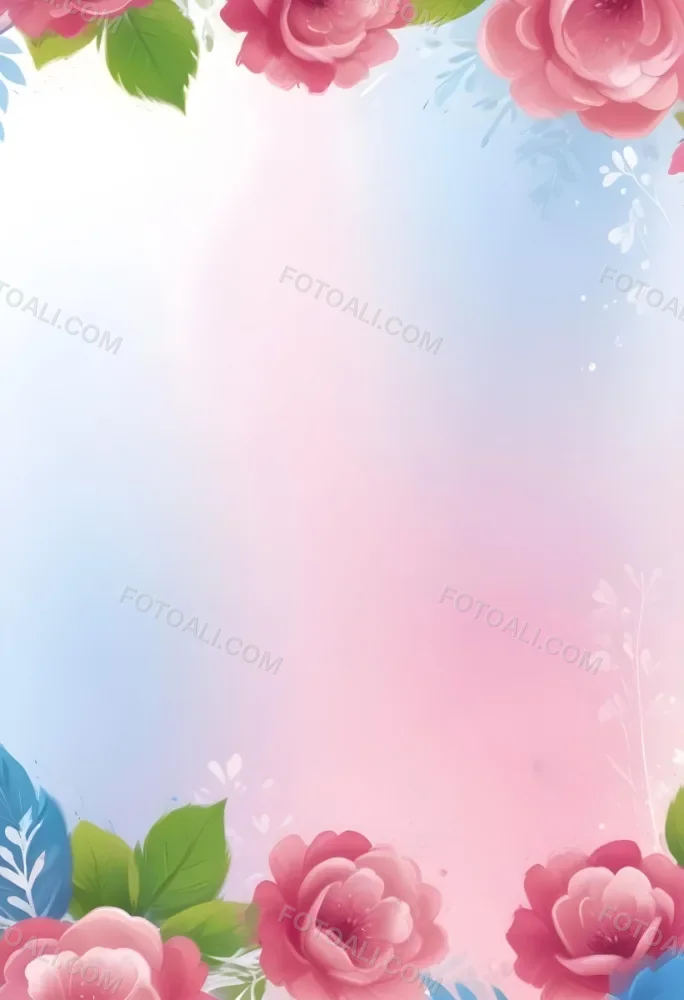 Digital Painting Abstract Background With A Gradient Of Pink Blue And White With Floral Elements At The Bottom Bold And Slim Lines Brush Strokes 14 0005