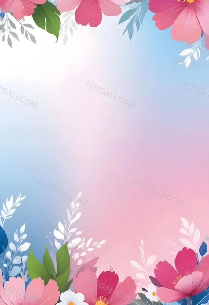 Digital Painting Abstract Background With A Gradient Of Pink Blue And White With Floral Elements At The Bottom Bold And Slim Lines Brush Strokes 18 37ac