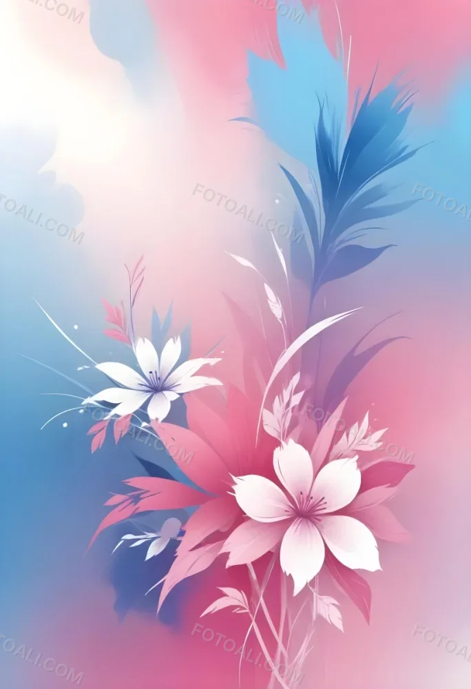 Digital Painting Abstract Background With A Gradient Of Pink Blue And White With Floral Elements At The Bottom Bold And Slim Lines Brush Strokes 21 947d