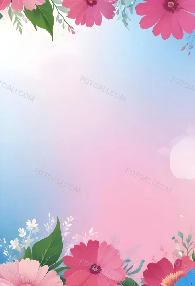 Digital Painting Abstract Background With A Gradient Of Pink Blue And White With Floral Elements At The Bottom Bold And Slim Lines Brush Strokes 25 9c6d