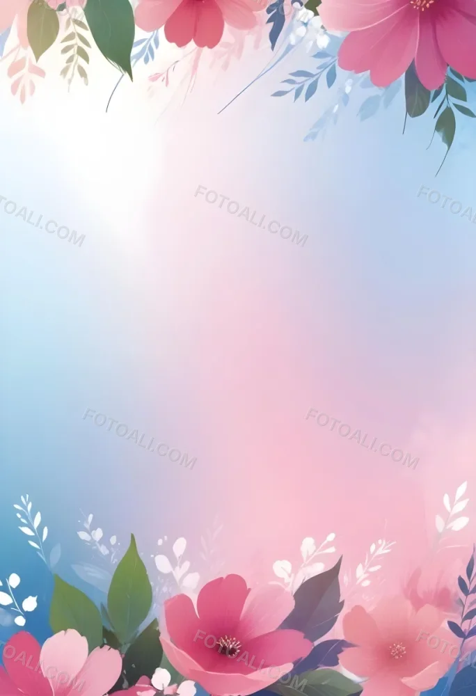 Digital Painting Abstract Background With A Gradient Of Pink Blue And White With Floral Elements At The Bottom Bold And Slim Lines Brush Strokes 32 C6c7