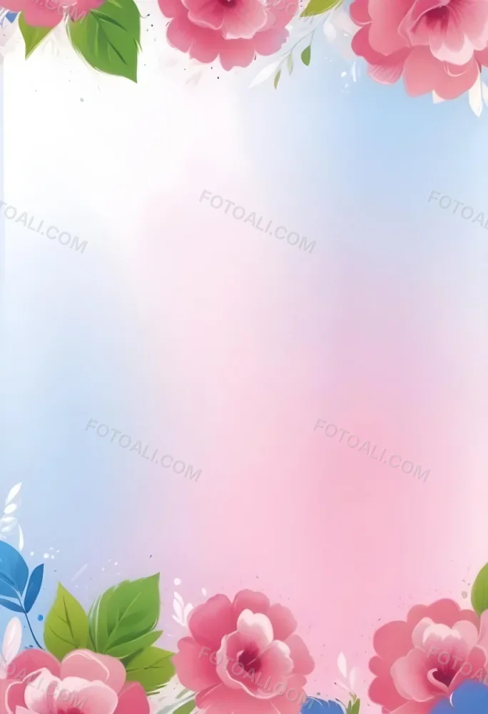 Digital Painting Abstract Background With A Gradient Of Pink Blue And White With Floral Elements At The Bottom Bold And Slim Lines Brush Strokes 4 06f1