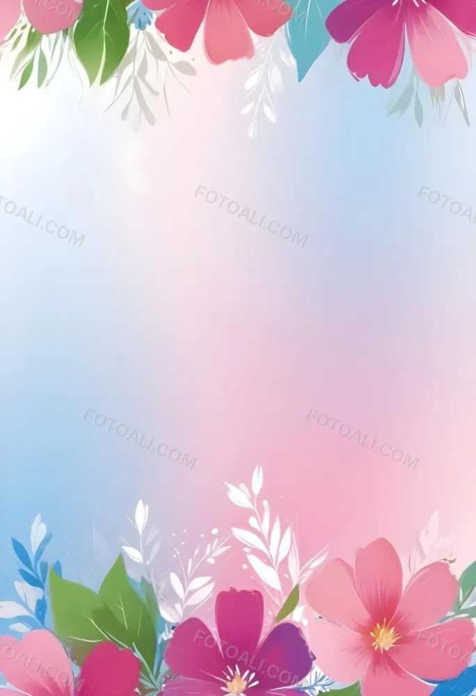 Digital Painting Abstract Background With A Gradient Of Pink Blue And White With Floral Elements At The Bottom Bold And Slim Lines Brush Strokes 46 C9e9