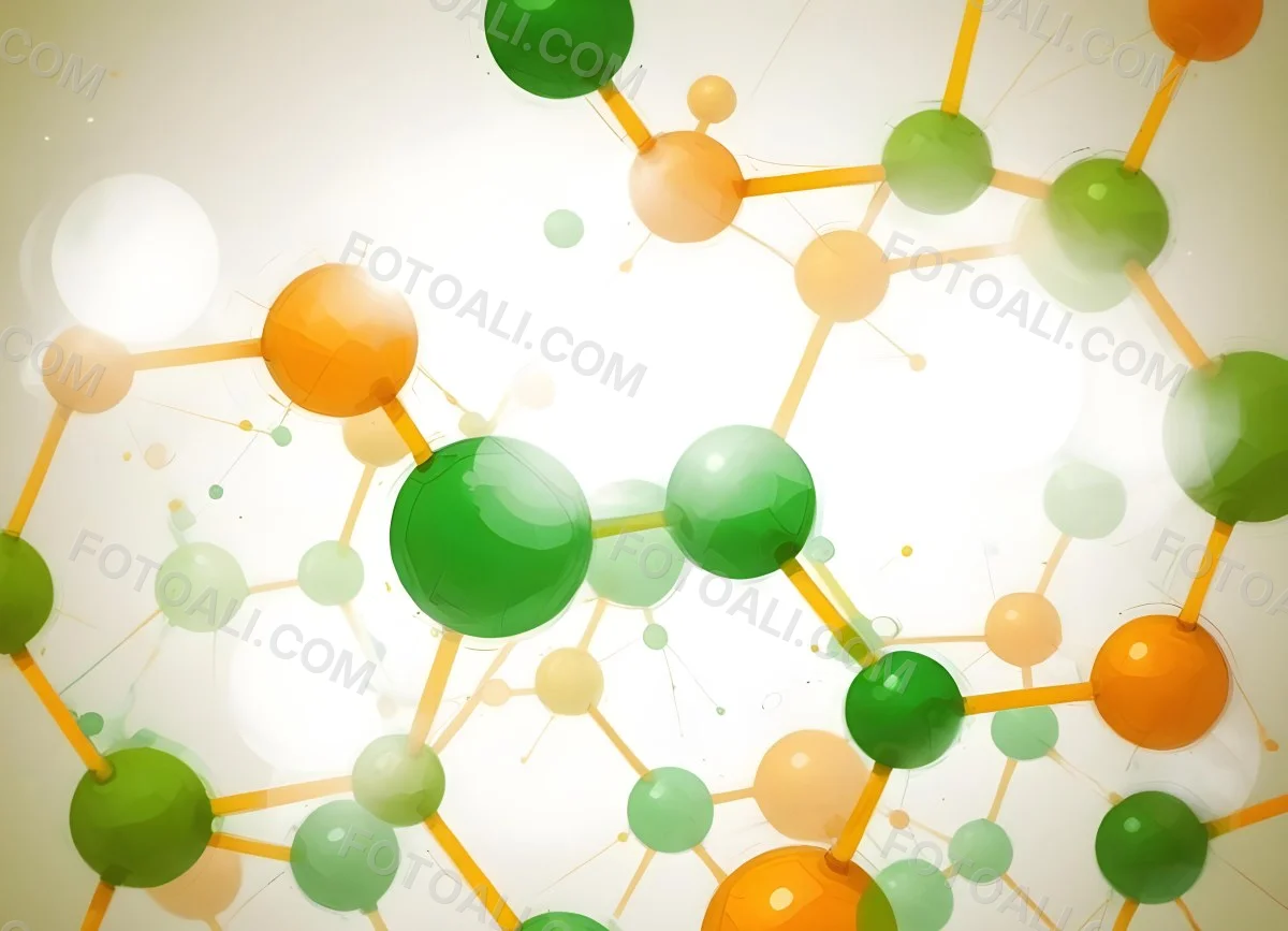 Digital Painting Abstract Molecular Structure With Green And Orange Spheres Connected By Yellow Lines Creating A Network Pattern Against A Bright Background Bold And Slim Lines Brush Strokes 39 5911