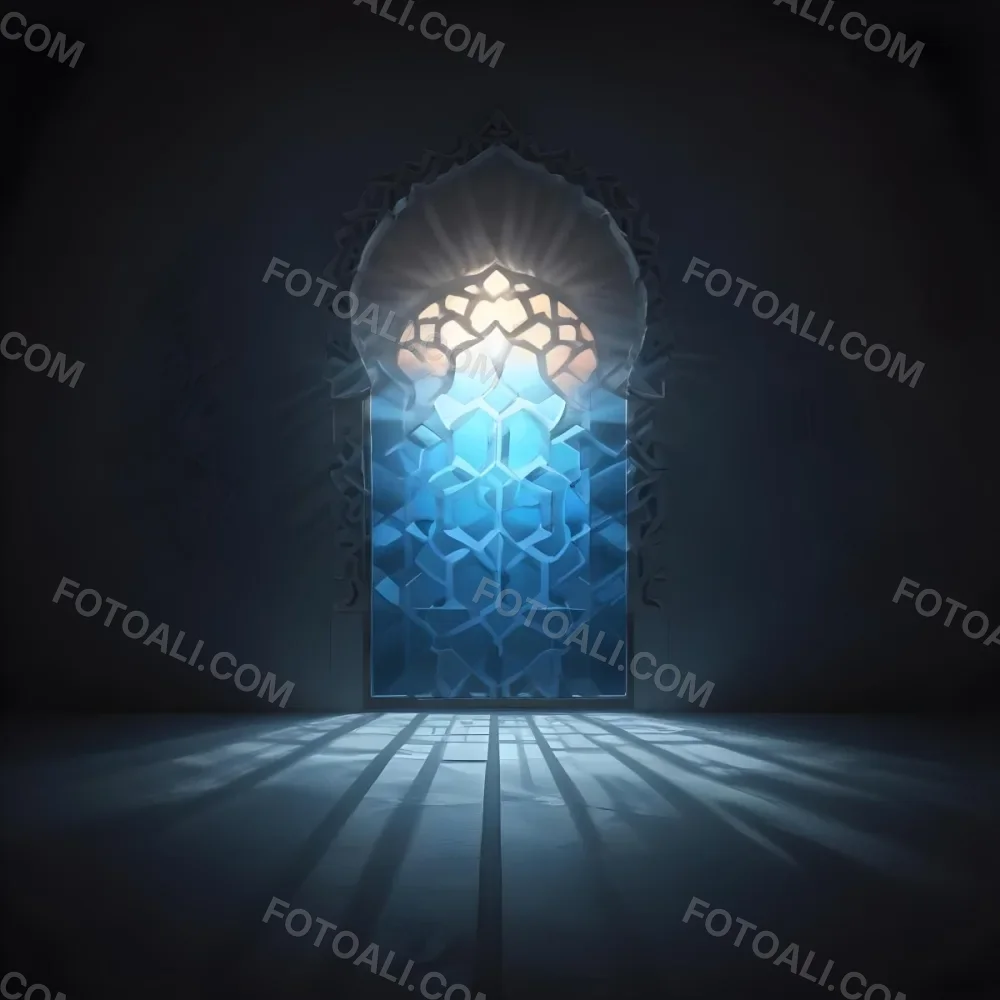 Digital Painting An Arabic Window With Geometric Patterns And Light Coming Through It Casting Shadows On The Floor In A Dark Room With Textured Walls Bold And Slim Lines Brush Strokes 33 0629