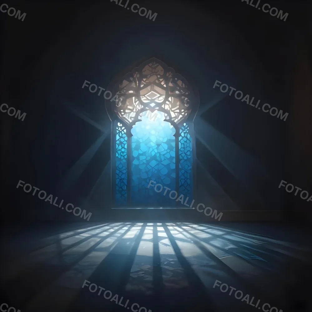 Digital Painting An Arabic Window With Geometric Patterns And Light Coming Through It Casting Shadows On The Floor In A Dark Room With Textured Walls Bold And Slim Lines Brush Strokes 35 Bcd1