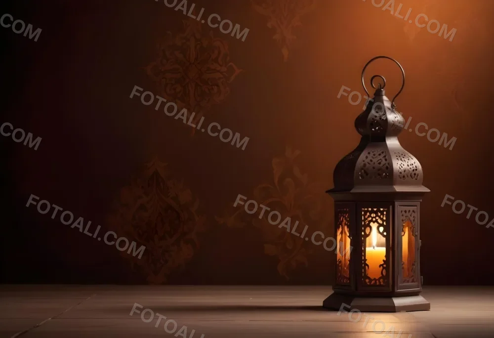 Digital Painting An Ornate Metal Lantern With A Candle Inside Casting Patterned Light On A Dark Brown Wall On A Wooden Surface Warm Ambient Lighting Bold And Slim Lines Brush Strokes 11 4b40
