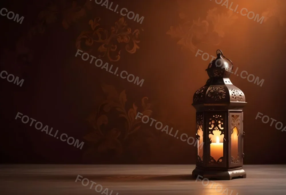 Digital Painting An Ornate Metal Lantern With A Candle Inside Casting Patterned Light On A Dark Brown Wall On A Wooden Surface Warm Ambient Lighting Bold And Slim Lines Brush Strokes 23 9c5d