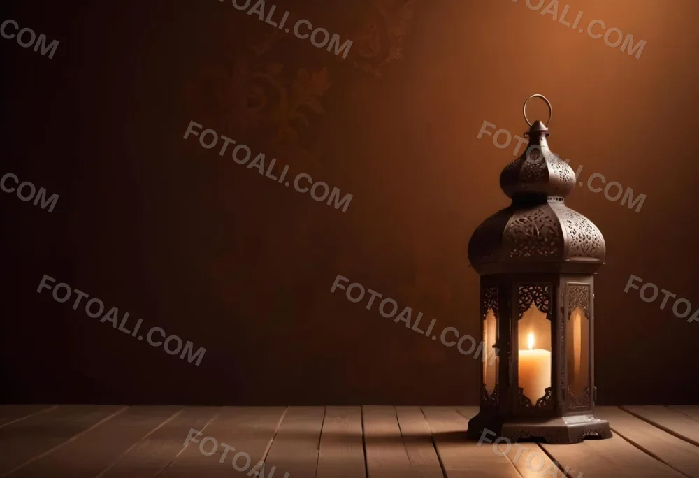 Digital Painting An Ornate Metal Lantern With A Candle Inside Casting Patterned Light On A Dark Brown Wall On A Wooden Surface Warm Ambient Lighting Bold And Slim Lines Brush Strokes 24 C5ad