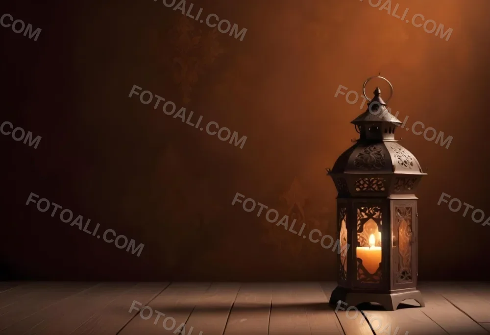 Digital Painting An Ornate Metal Lantern With A Candle Inside Casting Patterned Light On A Dark Brown Wall On A Wooden Surface Warm Ambient Lighting Bold And Slim Lines Brush Strokes 28 4925