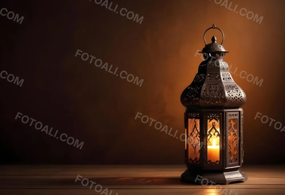 Digital Painting An Ornate Metal Lantern With A Candle Inside Casting Patterned Light On A Dark Brown Wall On A Wooden Surface Warm Ambient Lighting Bold And Slim Lines Brush Strokes 3 2fa6