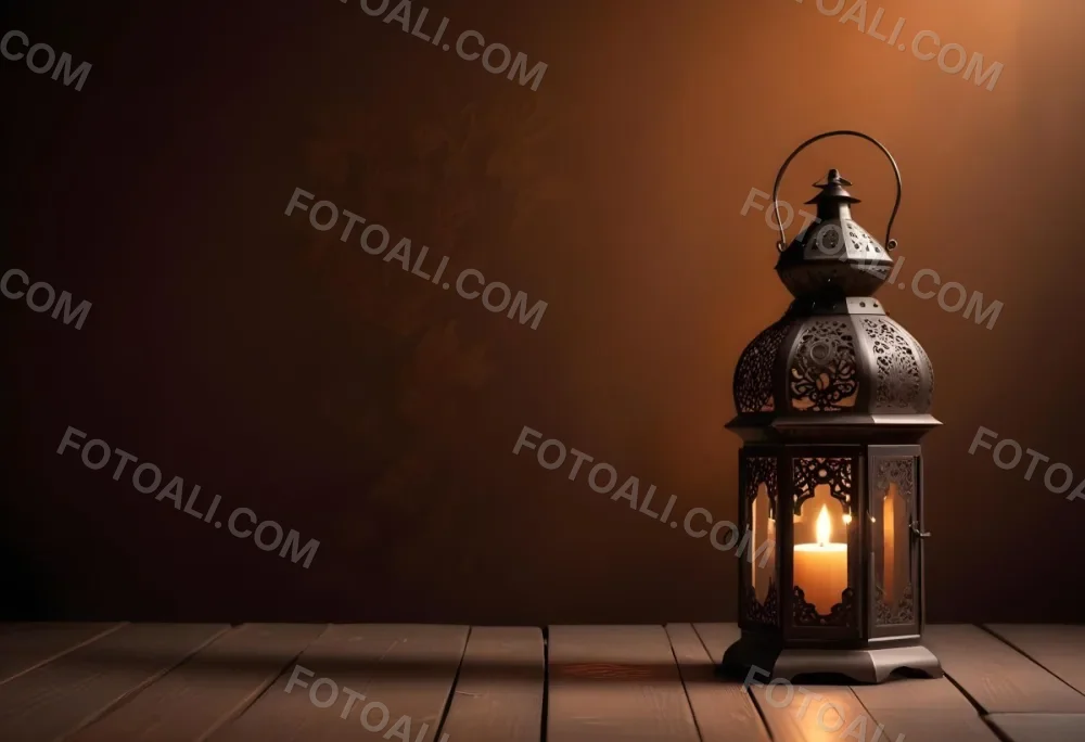 Digital Painting An Ornate Metal Lantern With A Candle Inside Casting Patterned Light On A Dark Brown Wall On A Wooden Surface Warm Ambient Lighting Bold And Slim Lines Brush Strokes 30 3210