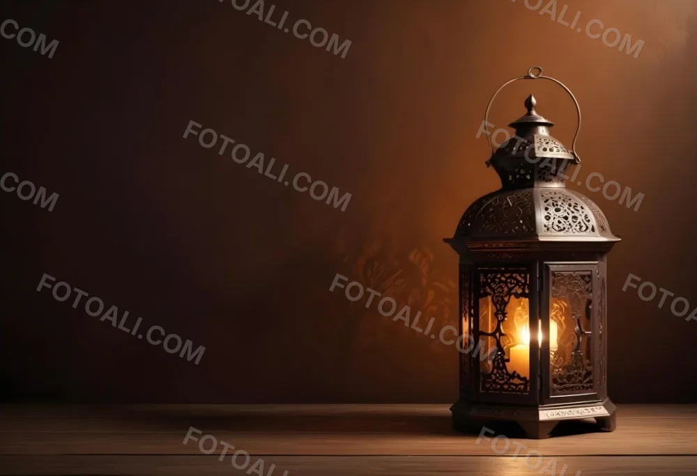 Digital Painting An Ornate Metal Lantern With A Candle Inside Casting Patterned Light On A Dark Brown Wall On A Wooden Surface Warm Ambient Lighting Bold And Slim Lines Brush Strokes 31 73fe
