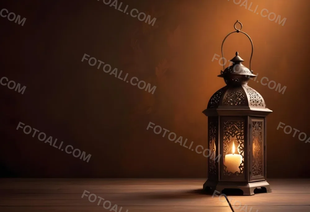 Digital Painting An Ornate Metal Lantern With A Candle Inside Casting Patterned Light On A Dark Brown Wall On A Wooden Surface Warm Ambient Lighting Bold And Slim Lines Brush Strokes 33 8cf2