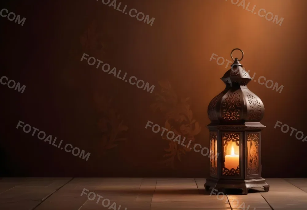 Digital Painting An Ornate Metal Lantern With A Candle Inside Casting Patterned Light On A Dark Brown Wall On A Wooden Surface Warm Ambient Lighting Bold And Slim Lines Brush Strokes 9 8ea2