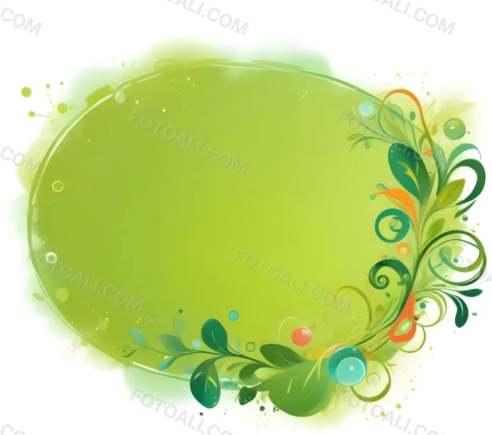 Digital Painting An Oval Frame With A Green Gradient Background Decorated With Green Swirls Leaves And Colorful Bubbles Creating A Vibrant And Nature Inspired Design Bold And Slim Lines Brush Strokes 10 A134