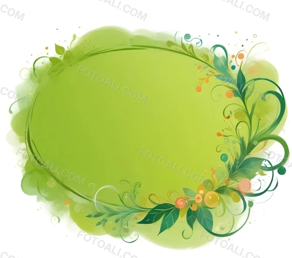Digital Painting An Oval Frame With A Green Gradient Background Decorated With Green Swirls Leaves And Colorful Bubbles Creating A Vibrant And Nature Inspired Design Bold And Slim Lines Brush Strokes 14 Fb3c