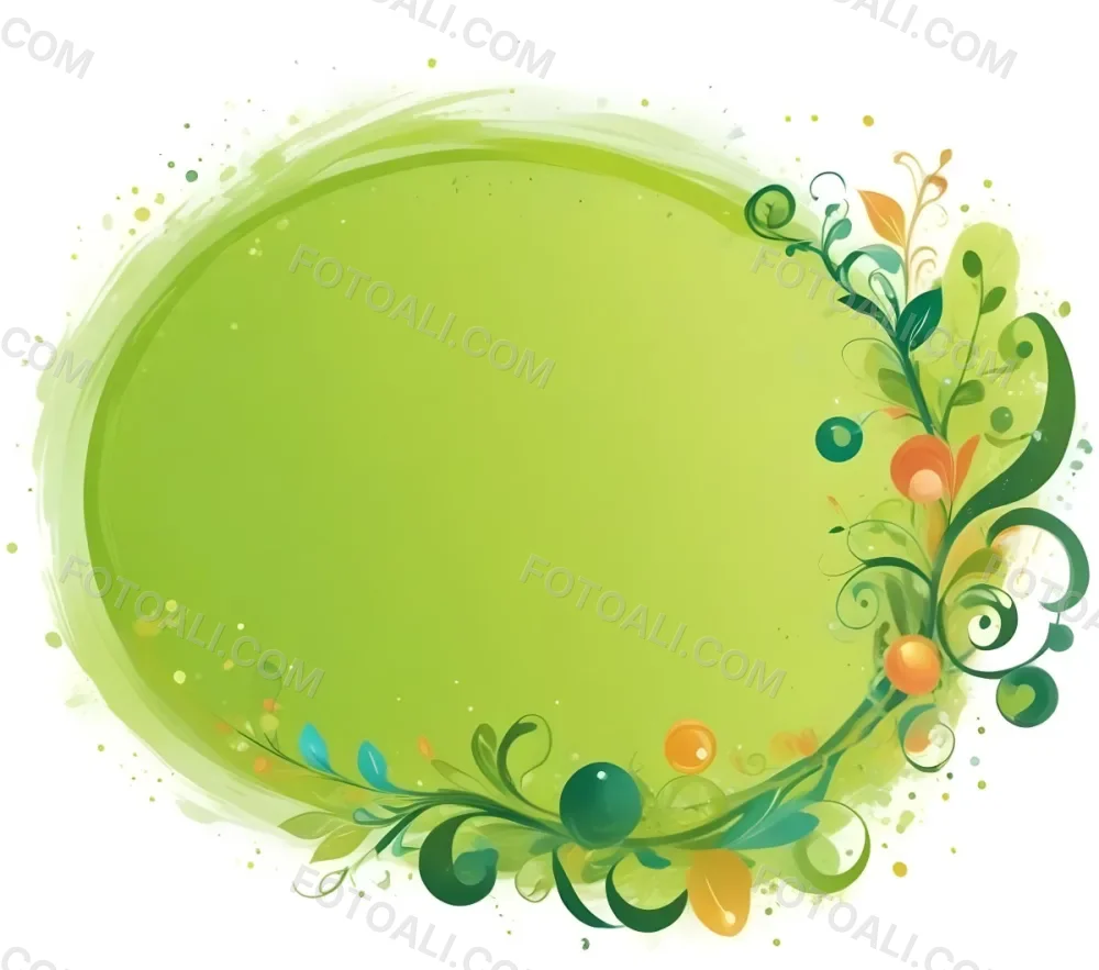 Digital Painting An Oval Frame With A Green Gradient Background Decorated With Green Swirls Leaves And Colorful Bubbles Creating A Vibrant And Nature Inspired Design Bold And Slim Lines Brush Strokes 23 593d