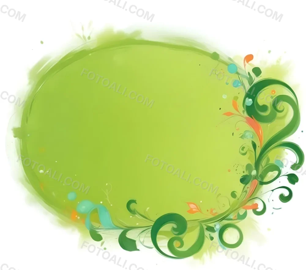 Digital Painting An Oval Frame With A Green Gradient Background Decorated With Green Swirls Leaves And Colorful Bubbles Creating A Vibrant And Nature Inspired Design Bold And Slim Lines Brush Strokes 28 Efed
