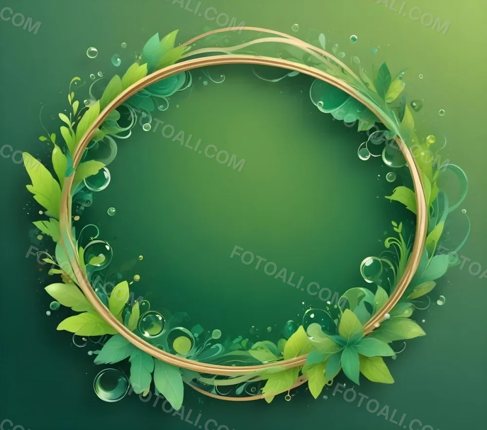 Digital Painting An Oval Frame With A Green Gradient Background Decorated With Green Swirls Leaves And Colorful Bubbles Creating A Vibrant And Nature Inspired Design Bold And Slim Lines Brush Strokes 40 B5e8