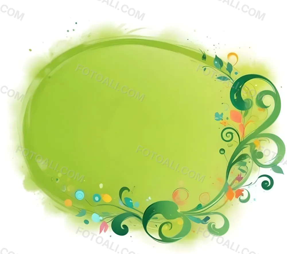 Digital Painting An Oval Frame With A Green Gradient Background Decorated With Green Swirls Leaves And Colorful Bubbles Creating A Vibrant And Nature Inspired Design Bold And Slim Lines Brush Strokes 45 4e2c
