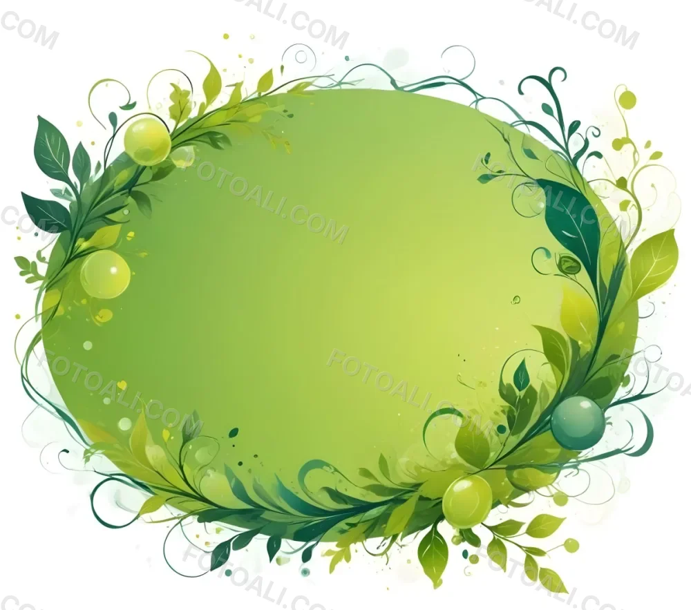 Digital Painting An Oval Frame With A Green Gradient Background Decorated With Green Swirls Leaves And Colorful Bubbles Creating A Vibrant And Nature Inspired Design Bold And Slim Lines Brush Strokes 5 E8c1