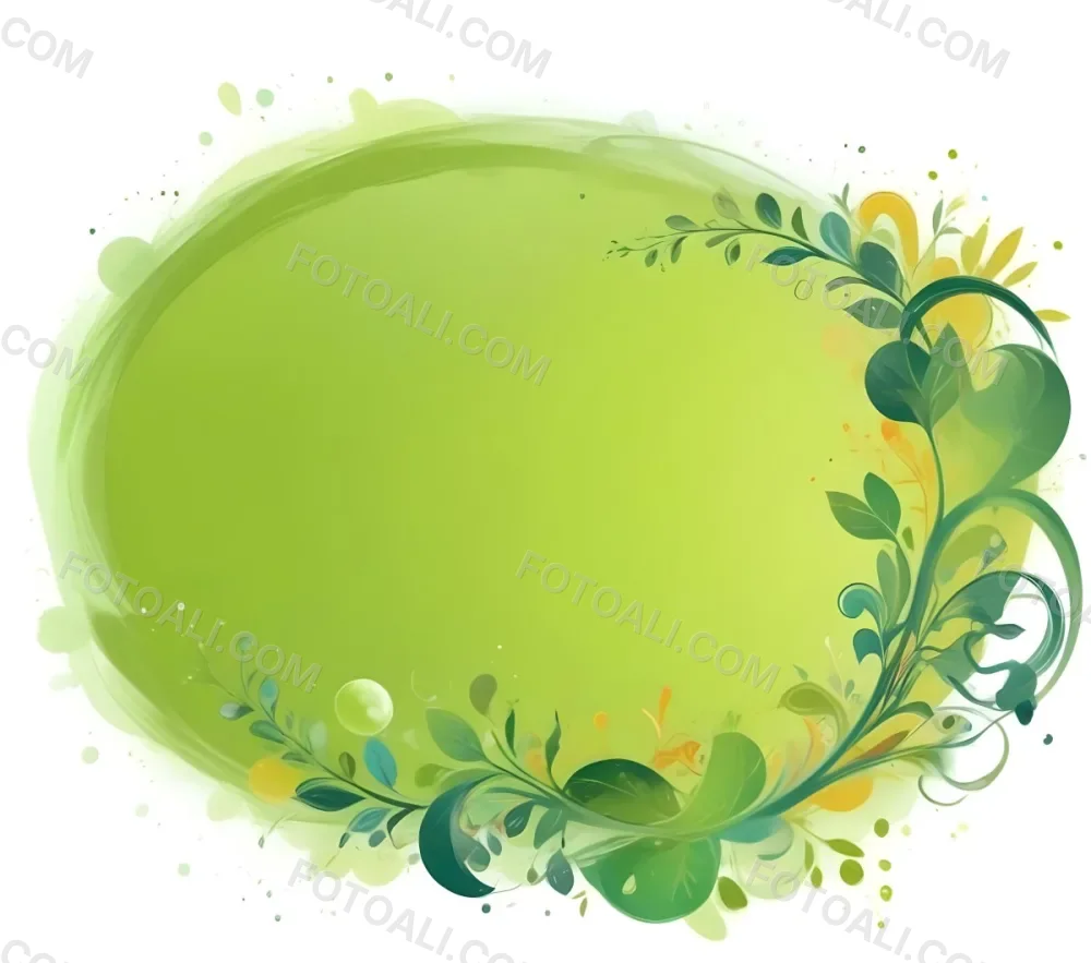 Digital Painting An Oval Frame With A Green Gradient Background Decorated With Green Swirls Leaves And Colorful Bubbles Creating A Vibrant And Nature Inspired Design Bold And Slim Lines Brush Strokes 6 6faa
