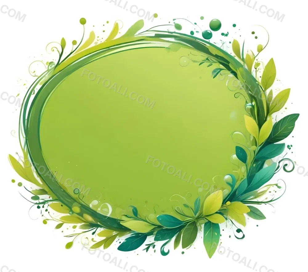 Digital Painting An Oval Frame With A Green Gradient Background Decorated With Green Swirls Leaves And Colorful Bubbles Creating A Vibrant And Nature Inspired Design Bold And Slim Lines Brush Strokes 7 9c9d