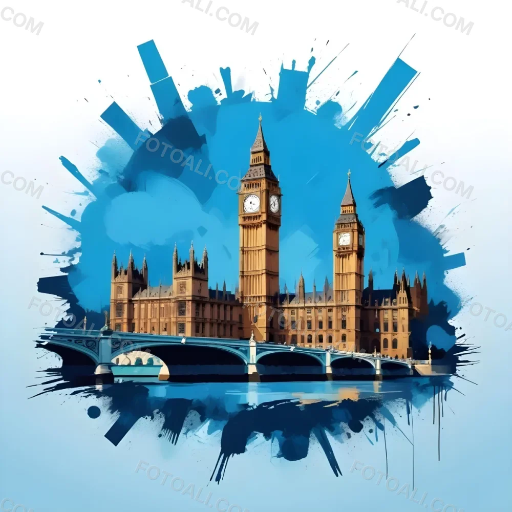 Digital Painting Big Ben And Other Monuments With A Blue Background Bold And Slim Lines Brush Strokes 16 6d26