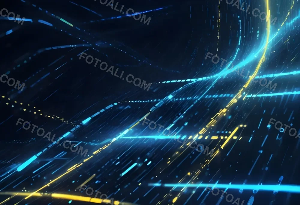 Digital Painting Binary Code With Blue And Yellow Light Trails Futuristic Background With Glowing Dots Futuristic Technology Concept Data Stream Visualization Abstract Digital Art Bold And Slim Lines Brush Strokes 1 01f5