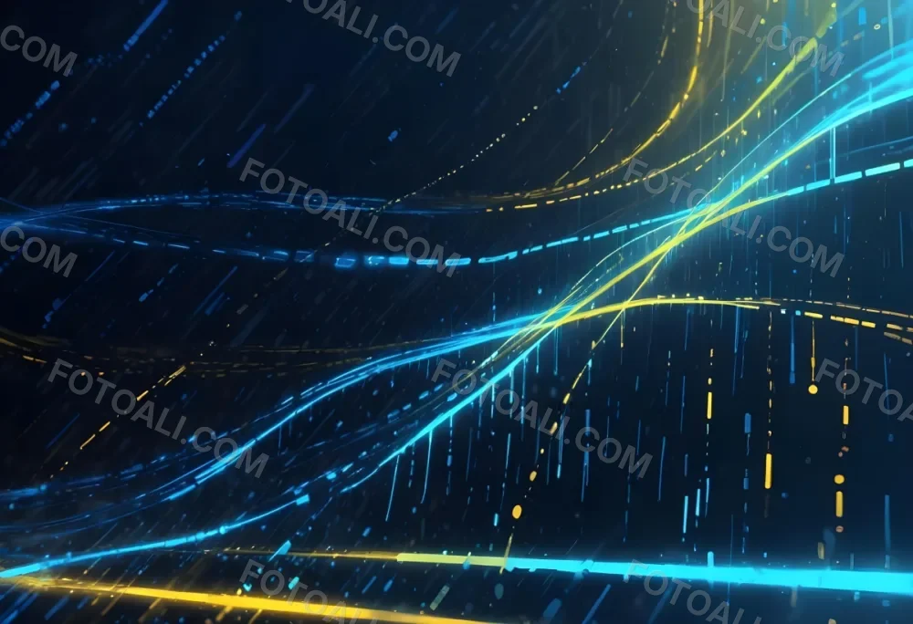 Digital Painting Binary Code With Blue And Yellow Light Trails Futuristic Background With Glowing Dots Futuristic Technology Concept Data Stream Visualization Abstract Digital Art Bold And Slim Lines Brush Strokes 11 E09e