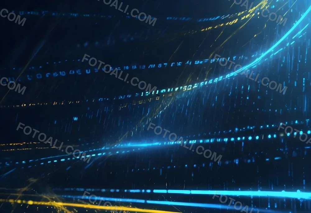 Digital Painting Binary Code With Blue And Yellow Light Trails Futuristic Background With Glowing Dots Futuristic Technology Concept Data Stream Visualization Abstract Digital Art Bold And Slim Lines Brush Strokes 12 Ec33