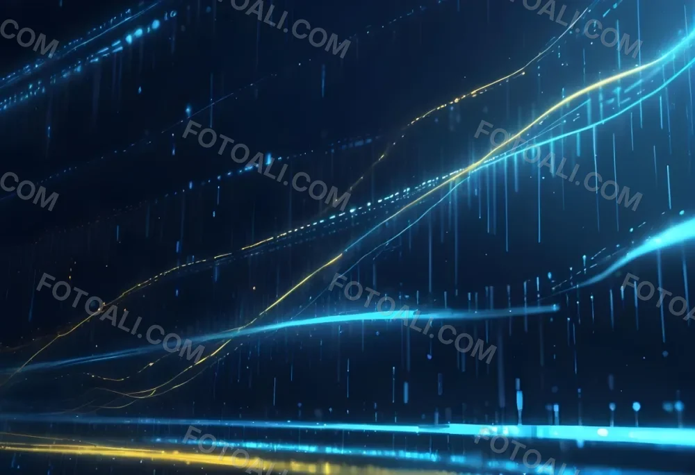 Digital Painting Binary Code With Blue And Yellow Light Trails Futuristic Background With Glowing Dots Futuristic Technology Concept Data Stream Visualization Abstract Digital Art Bold And Slim Lines Brush Strokes 13 0d45