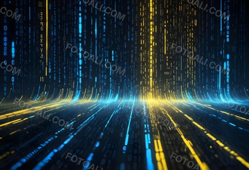 Digital Painting Binary Code With Blue And Yellow Light Trails Futuristic Background With Glowing Dots Futuristic Technology Concept Data Stream Visualization Abstract Digital Art Bold And Slim Lines Brush Strokes 15 76c8