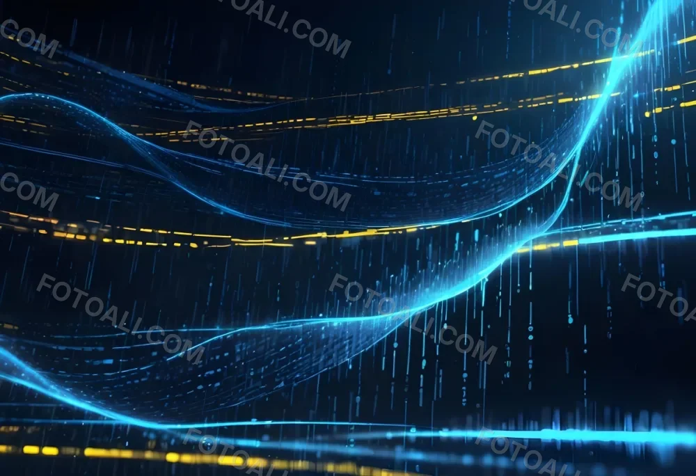 Digital Painting Binary Code With Blue And Yellow Light Trails Futuristic Background With Glowing Dots Futuristic Technology Concept Data Stream Visualization Abstract Digital Art Bold And Slim Lines Brush Strokes 3 0411