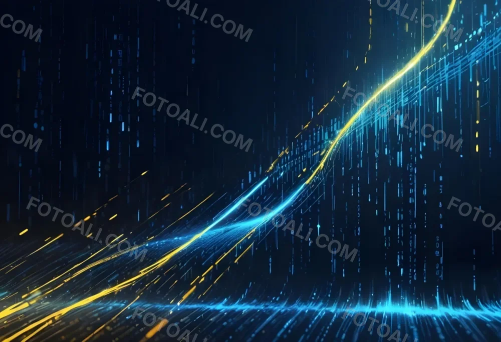 Digital Painting Binary Code With Blue And Yellow Light Trails Futuristic Background With Glowing Dots Futuristic Technology Concept Data Stream Visualization Abstract Digital Art Bold And Slim Lines Brush Strokes 5 619c