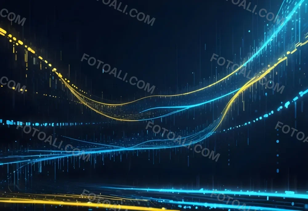Digital Painting Binary Code With Blue And Yellow Light Trails Futuristic Background With Glowing Dots Futuristic Technology Concept Data Stream Visualization Abstract Digital Art Bold And Slim Lines Brush Strokes 7 Dcfb
