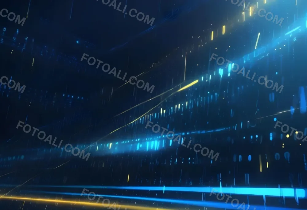 Digital Painting Binary Code With Blue And Yellow Light Trails Futuristic Background With Glowing Dots Futuristic Technology Concept Data Stream Visualization Abstract Digital Art Bold And Slim Lines Brush Strokes 8 558f
