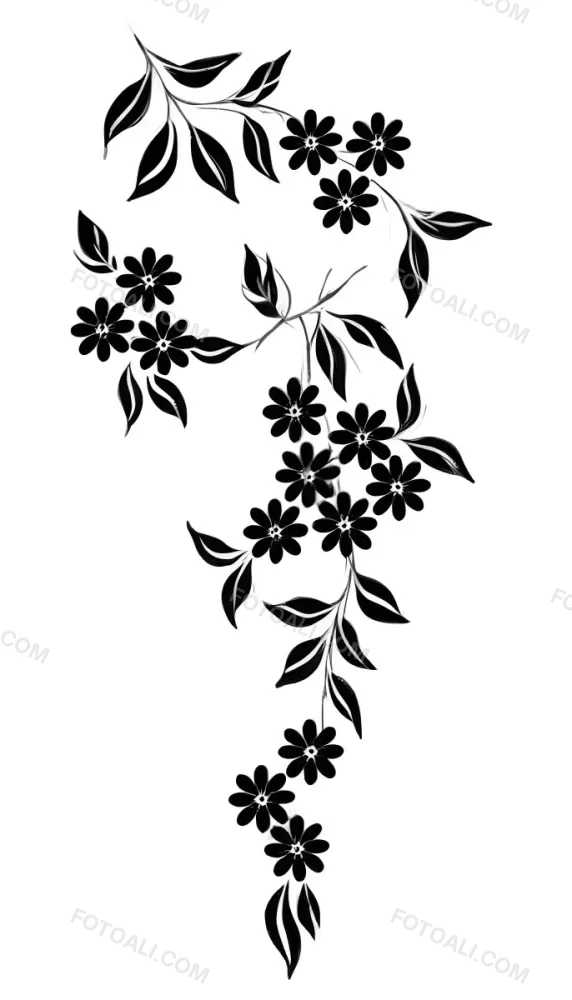 Digital Painting Black And White Floral Pattern With Abstract Flowers And Leaves Bold And Slim Lines Brush Strokes 1 1153