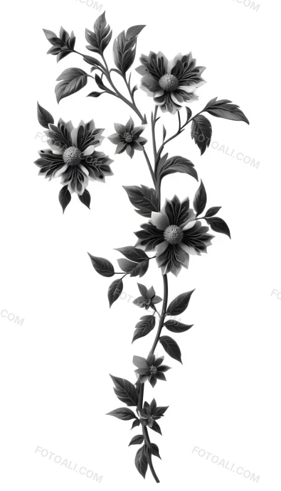 Digital Painting Black And White Floral Pattern With Abstract Flowers And Leaves Bold And Slim Lines Brush Strokes 3 8fba