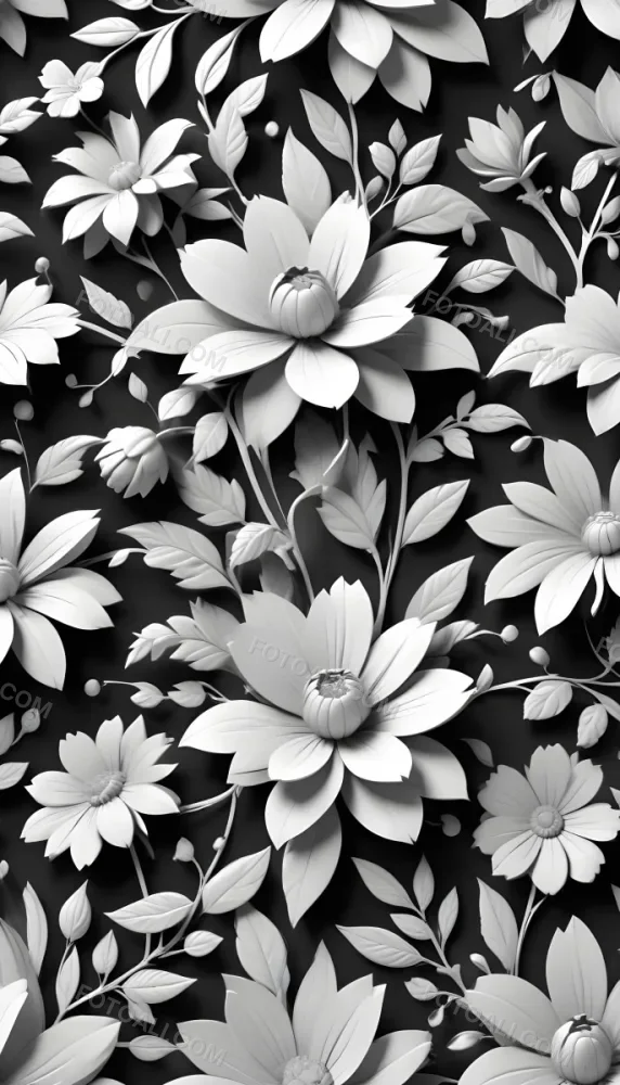 Digital Painting Black And White Floral Pattern With Abstract Flowers And Leaves Bold And Slim Lines Brush Strokes 4 Aa82