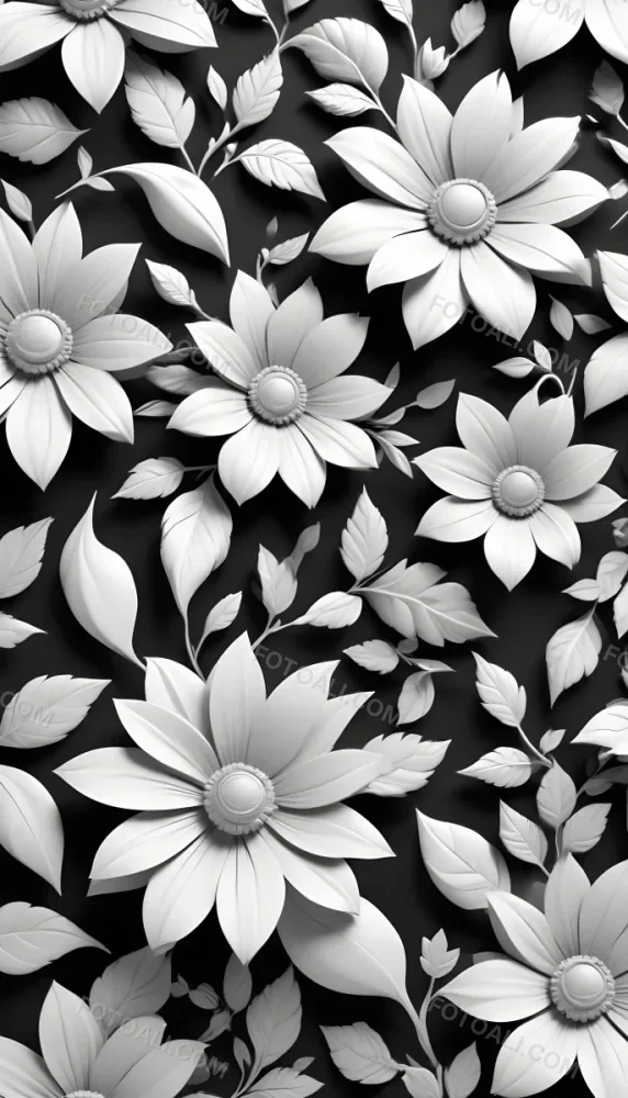 Digital Painting Black And White Floral Pattern With Abstract Flowers And Leaves Bold And Slim Lines Brush Strokes 5 8109